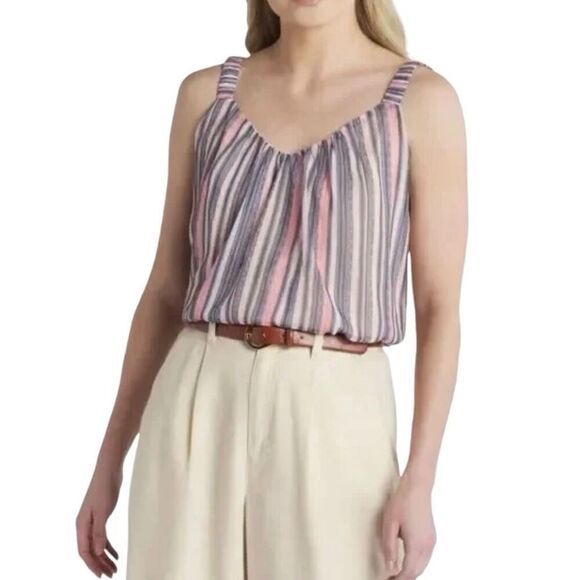Nine Britton Levie Muted Stripe Puff Strap Tank N0256 - Picture 1 of 8